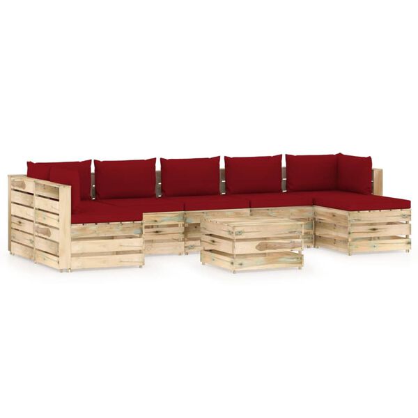 vidaXL 8-tlg. Garten-Lounge-Set mit Kissen Gr&uuml;n Impr&auml;gniertes Holz