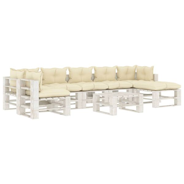 vidaXL 8-tlg. Garten-Lounge-Set Paletten mit Kissen in Creme Holz
