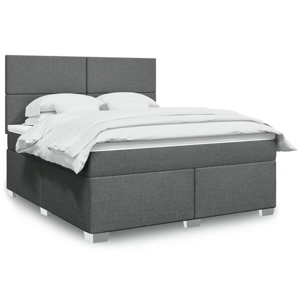 vidaXL Boxspringbett mit Matratze Dunkelgrau 180x200 cm Stoff