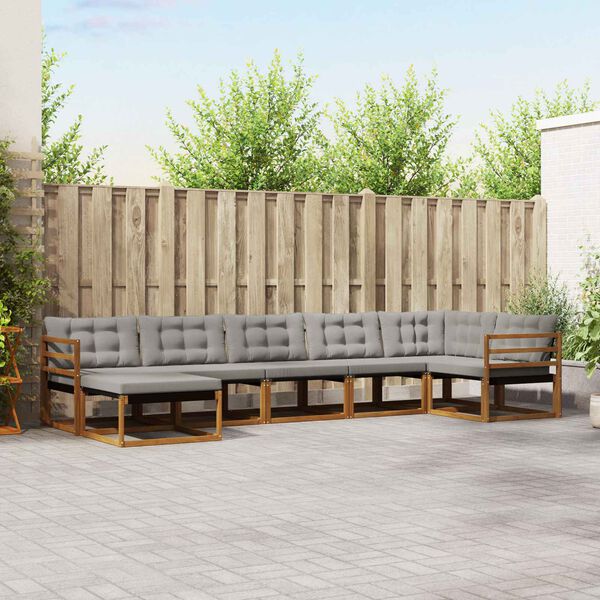 vidaXL Outdoor-Sofagarnitur mit Kissen 7 pcs Nat&uuml;rlich und Hellgrau