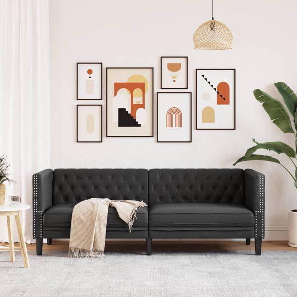 vidaXL Chesterfield-Sofa 3-Sitzer Schwarz Kunstleder