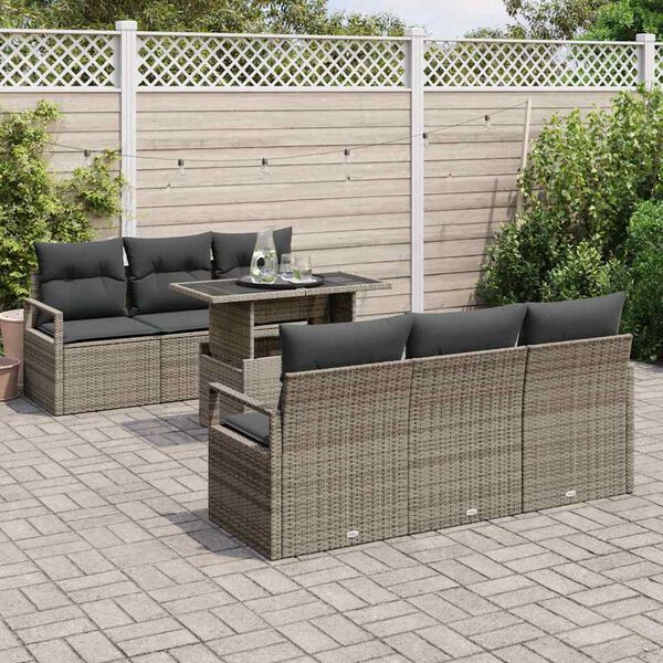 vidaXL Gartensofa-set mit Speicher mit Kissen 7 pcs Grau Poly-Rattan