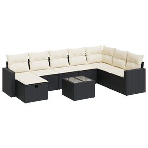 vidaXL 9-tlg. Garten-Sofagarnitur mit Kissen Schwarz Poly Rattan