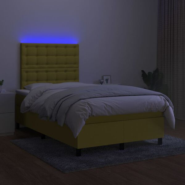 vidaXL Boxspringbett mit Matratze & LED Gr&uuml;n 120x200 cm Stoff