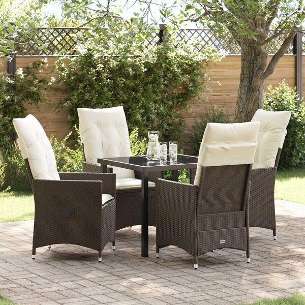 vidaXL Garten Essgruppe mit Kissen 5 pcs Braun Poly Rattan