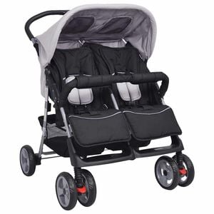 vidaXL Zwillingskinderwagen Stahl Grau und Schwarz
