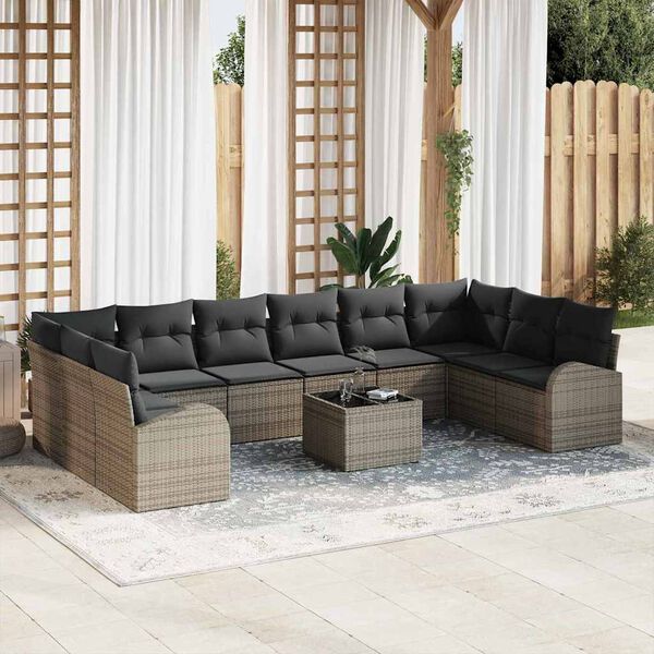 vidaXL Sofa Set mit Kissen mit Speicher 11 pcs Hellgrau Poly-Rattan