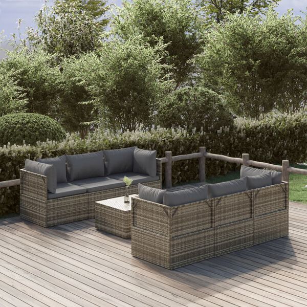 vidaXL 7-tlg. Garten-Lounge-Set mit Kissen Grau Poly Rattan