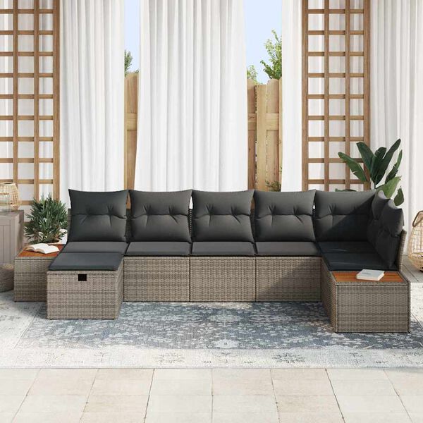 vidaXL Garten-Sofa-Set mit Kissen 7 pcs Grau Poly Rattan