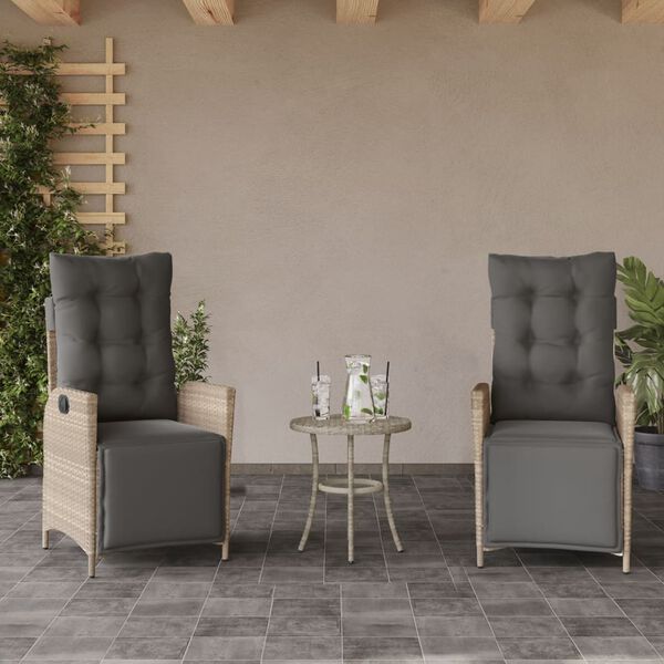 vidaXL 3-tlg. Bistro-Set mit Kissen Hellgrau Poly Rattan