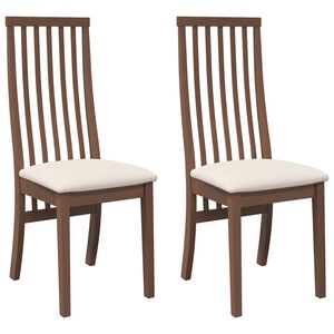 vidaXL Esszimmerst&uuml;hle mit Kissen 2 Stk. Braun Massivholz Gummibaum