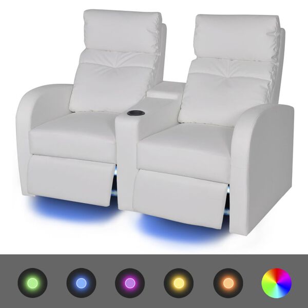vidaXL Relaxsessel 2-Sitzer mit LED Kunstleder Wei&szlig;