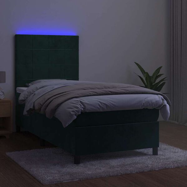 vidaXL Boxspringbett mit Matratze & LED Dunkelgr&uuml;n 100x200 cm Samt