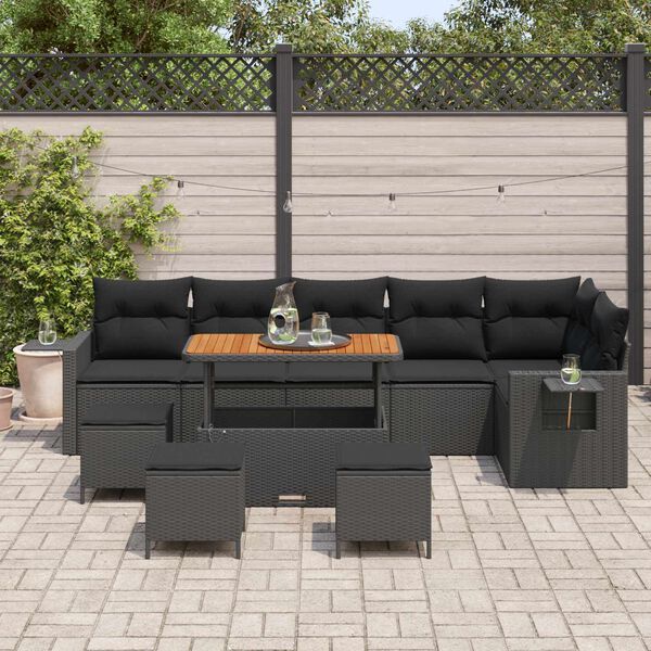 vidaXL Gartensofa-set 10 pcs Schwarz Poly-Rattan