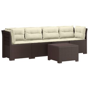 vidaXL 4-Sitzer Gartensofa mit Kissen Rattan Look PP Braun