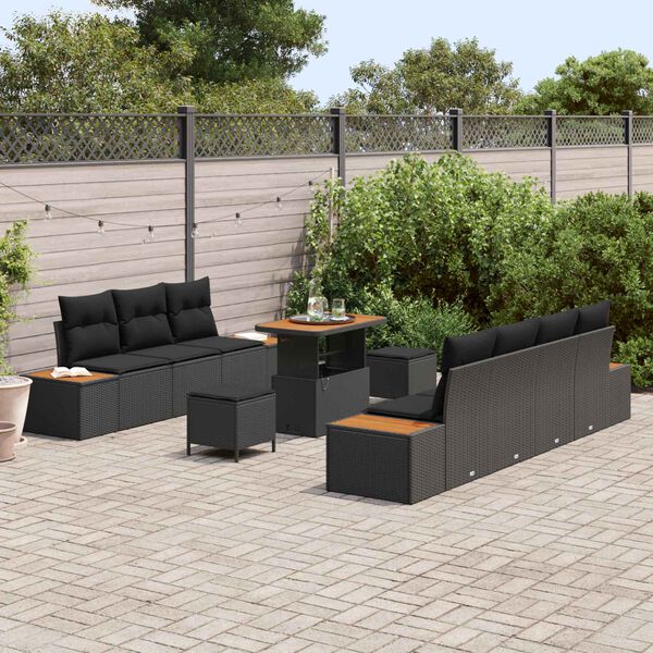vidaXL Gartensofa-set mit Kissen 10 pcs Schwarz Poly Rattan