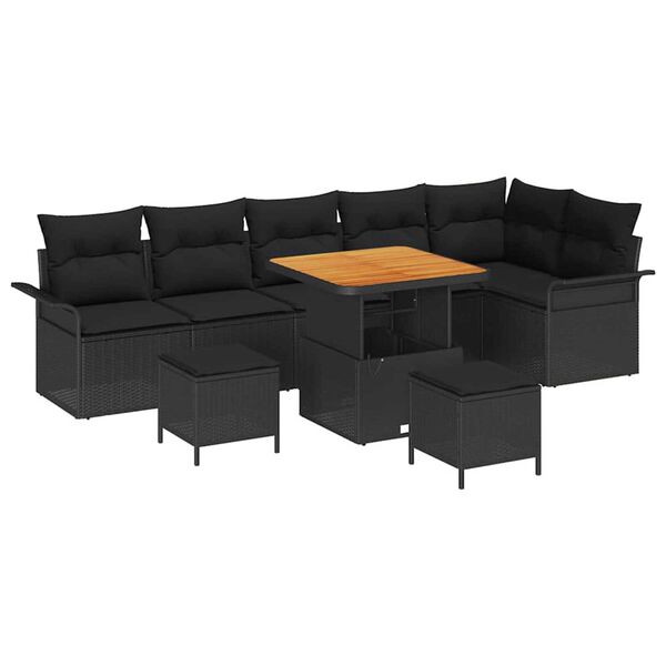 vidaXL Garten-Sofa-Set mit Kissen mit Speicher 9 pcs Schwarz