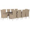 vidaXL 11-tlg. Garten-Essgruppe mit Kissen Beige Poly Rattan