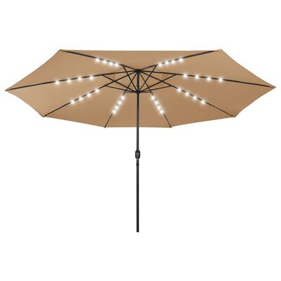 vidaXL Sonnenschirm mit LED-Leuchten und Metallmast 400 cm Taupe