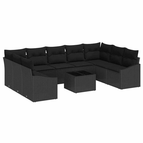 vidaXL Gartensofa-set mit Kissen 9 pcs Schwarz Poly-Rattan