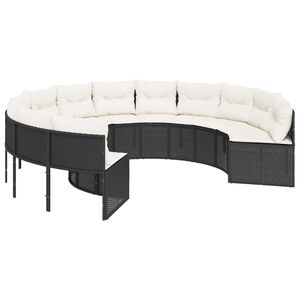 vidaXL Gartensofa mit Kissen Rund Schwarz Poly-Rattan