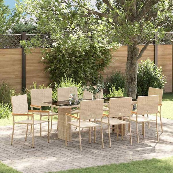vidaXL Garten Essgruppe 9 pcs Beige Poly-Rattan