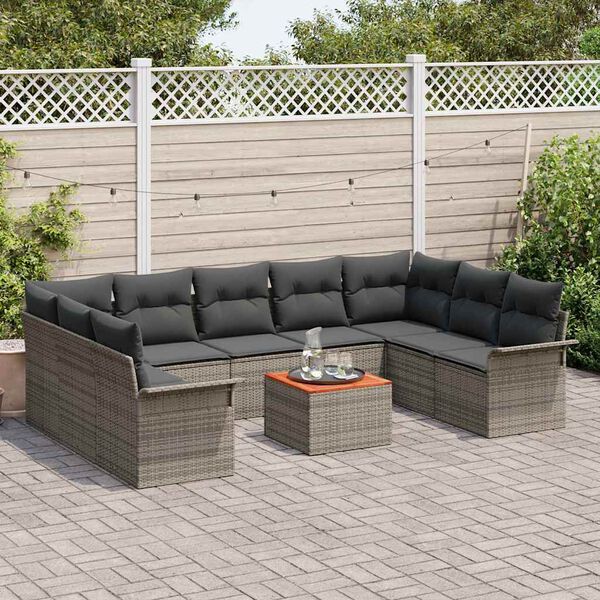vidaXL Gartensofa-set mit Kissen 10 pcs Grau Poly-Rattan