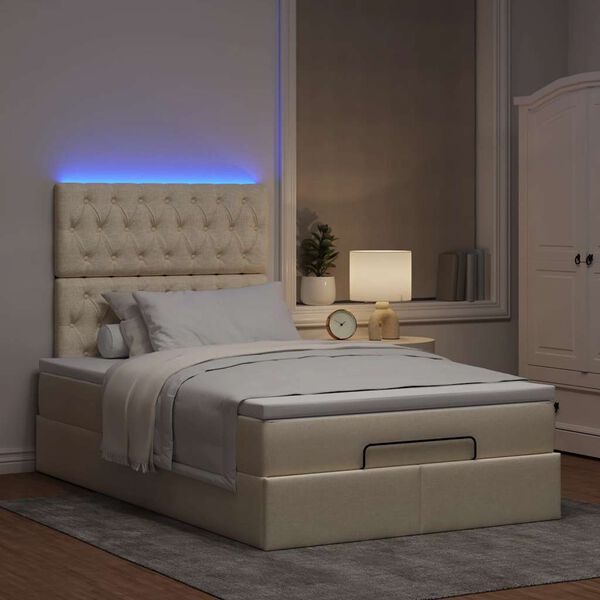 vidaXL Ottoman-Bett mit Matratze & LEDs Creme 120x190 cm Stoff