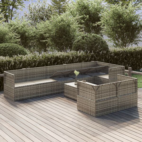 vidaXL 9-tlg. Garten-Lounge-Set mit Kissen Grau Poly Rattan