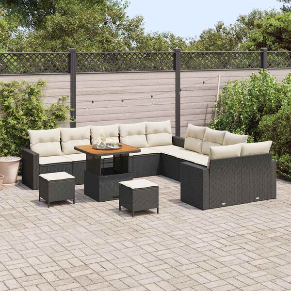 vidaXL Gartensofa-set mit Kissen 17 pcs Schwarz und Creme Poly-Rattan