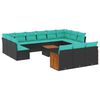 vidaXL 12-teiliges Gartensofa-Set mit Kissen, schwarzes Polyrattan