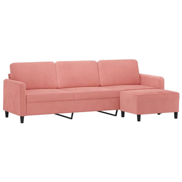 vidaXL 3-Sitzer-Sofa mit Hocker Rosa 210 cm Samt