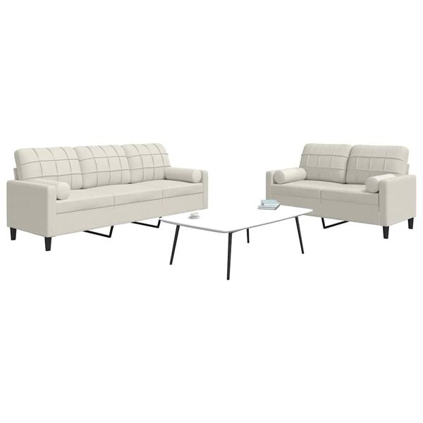 vidaXL 2-tlg. Sofagarnitur mit Kissen und Nackenrollen Creme Samt