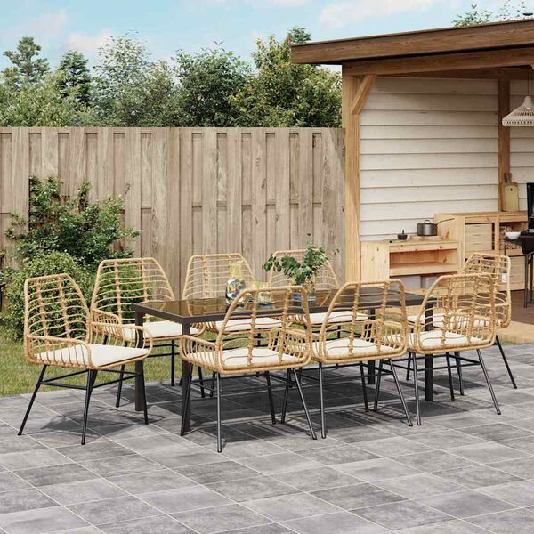 vidaXL Garten Essgruppe 9 pcs Braun Poly-Rattan