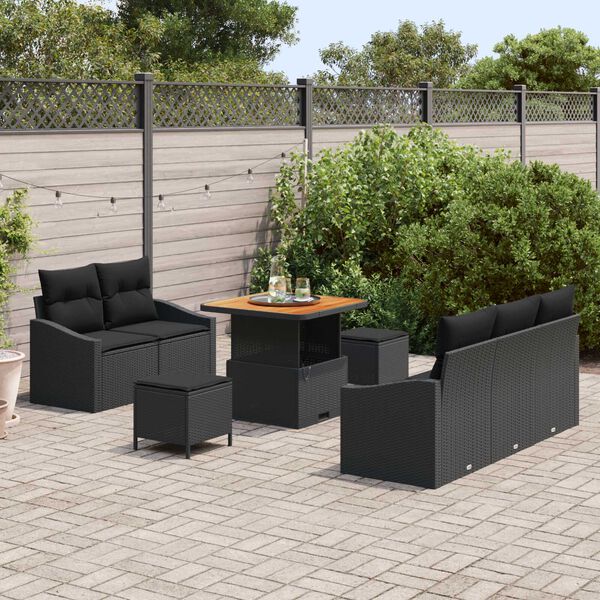 vidaXL Garten-Sofa-Set mit Kissen mit Speicher 8 pcs Schwarz