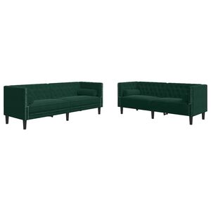 vidaXL 2-tlg. Chesterfield-Sofa-Set mit Nackenrollen Dunkelgr&uuml;n Samt
