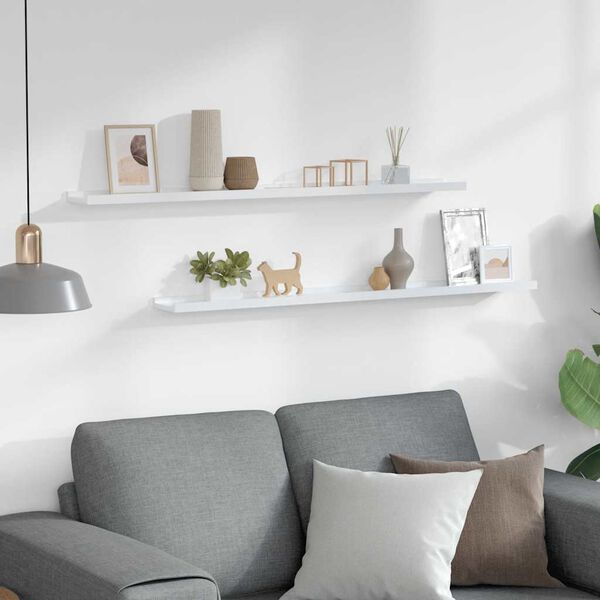 vidaXL Wandregale 2 Stk. Hochglanz-Wei&szlig; 100x9x3 cm