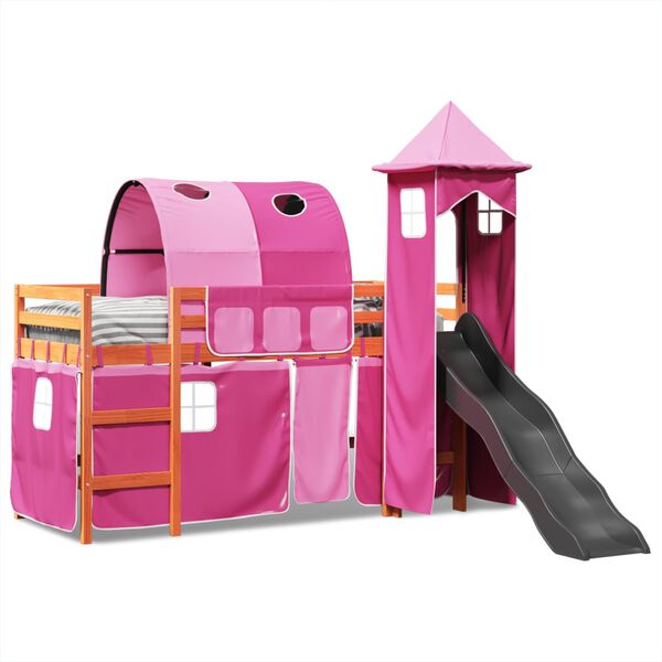 vidaXL Kinderhochbett mit Turm Rosa 80x200 cm Massivholz Kiefer