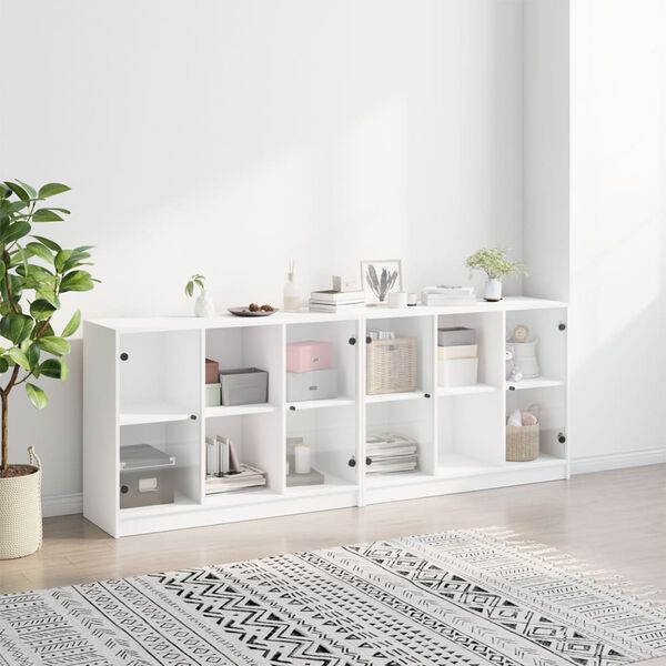 vidaXL B&uuml;cherschrank mit T&uuml;ren Wei&szlig; 204x37x75 cm Holzwerkstoff