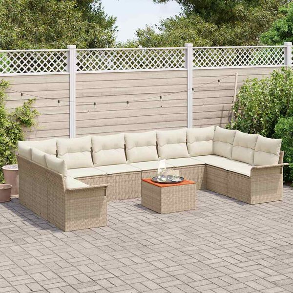 vidaXL Gartensofa-set mit Kissen 11 pcs Beige Poly-Rattan