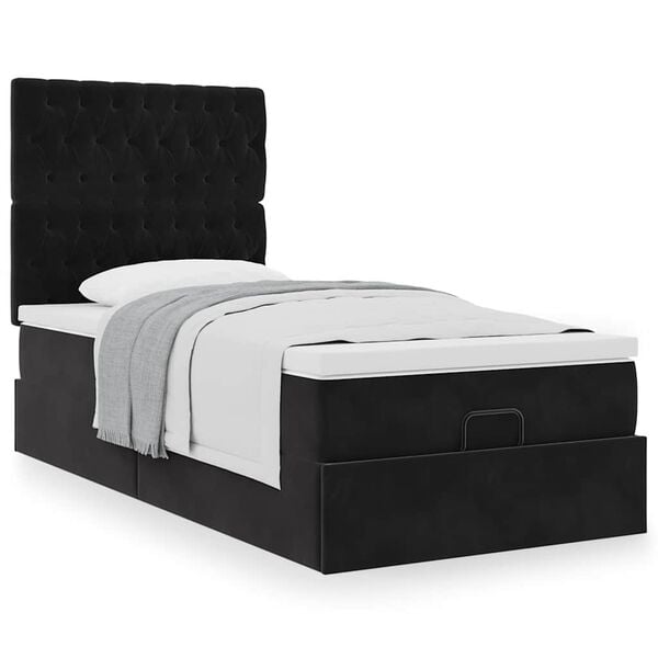vidaXL Ottoman-Bett mit Matratzen Schwarz 90x190 cm Samt