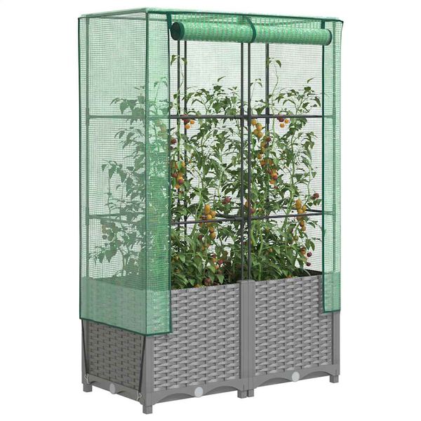 vidaXL Hochbeet mit Gew&auml;chshaus-Aufsatz Rattan-Optik 80x40x138 cm