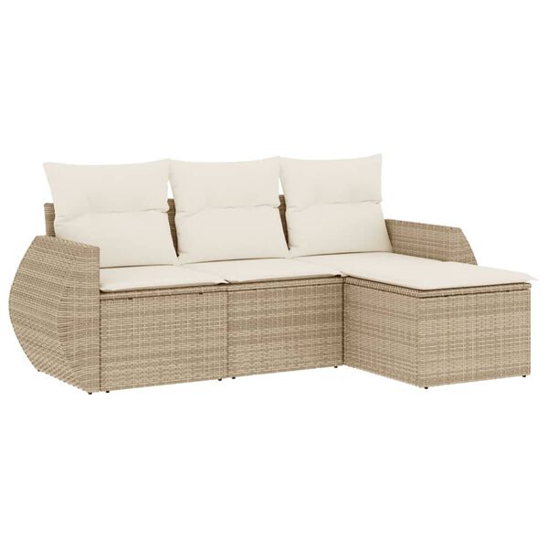 vidaXL 4-tlg. Garten-Sofagarnitur mit Kissen Beige Poly Rattan