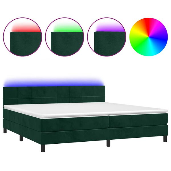 vidaXL Boxspringbett mit Matratze & LED Dunkelgr&uuml;n 200x200 cm Samt