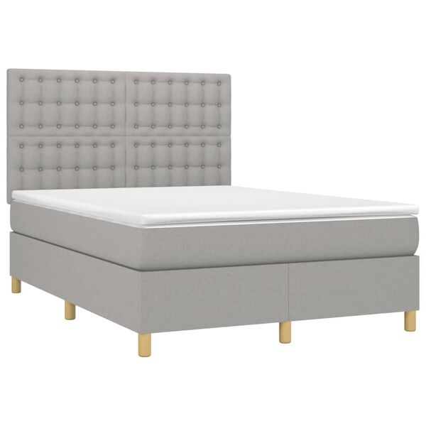 vidaXL Boxspringbett mit Matratze & LED Hellgrau 140x200 cm Stoff