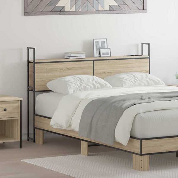 vidaXL Kopfteil mit Stauraum mit Ladestation Sonoma-Eiche 135 cm