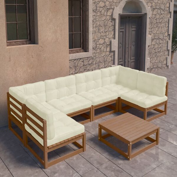vidaXL 7-tlg Garten-Lounge-Set mit Kissen Honigbraun Massivholz Kiefer
