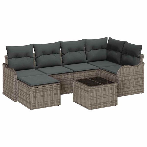 vidaXL Garten-Sofa-Set mit Kissen 7 pcs Grau Poly Rattan