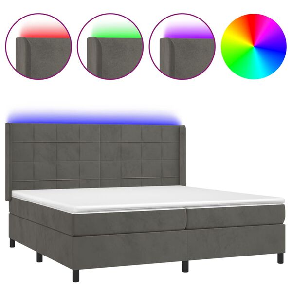 vidaXL Boxspringbett mit Matratze & LED Dunkelgrau 200x200 cm Samt