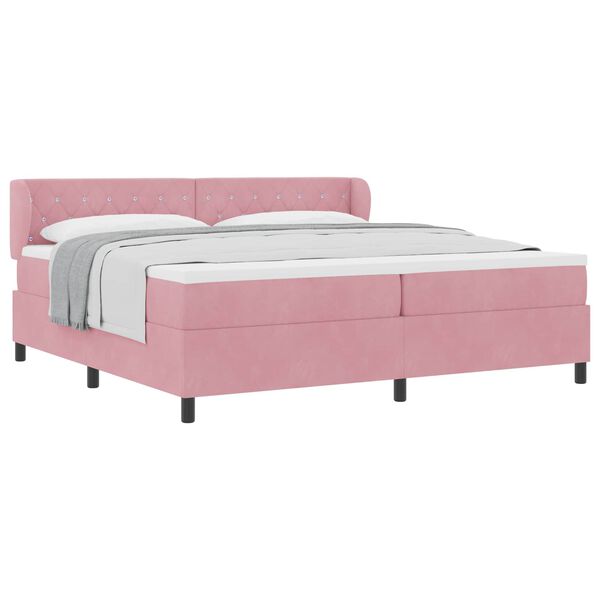 vidaXL Boxspringbett mit Matratze mit Kopfteil Rosa 200 x 200 cm Samt